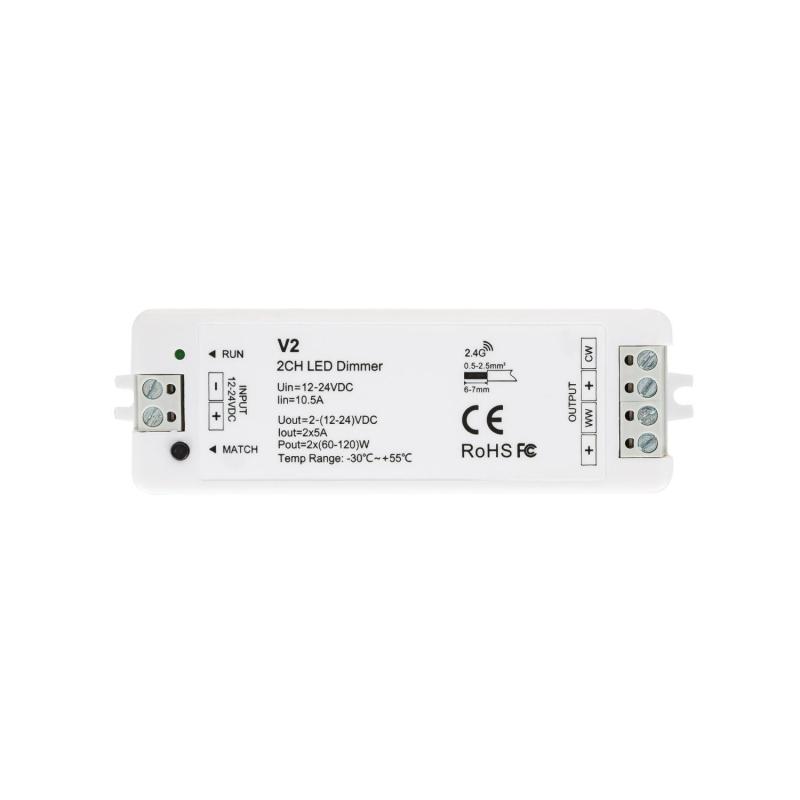 Produit de Contrôleur Variateur Ruban LED 12/24V DC CCT 2 canaux Compatible pour Télécommande RF 
