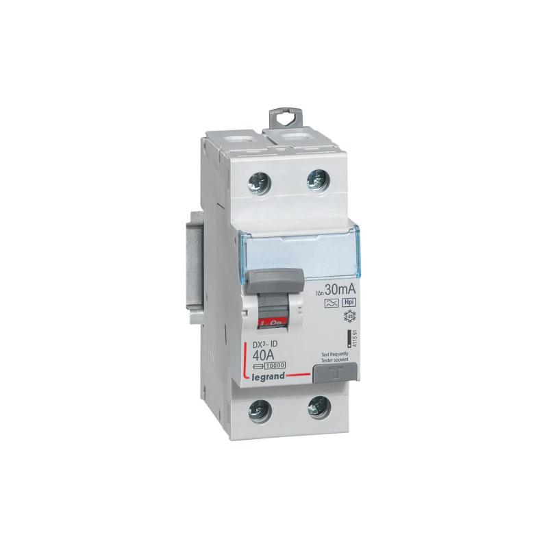 Produit de Interrupteur Différentiel DX³ Industriel 2P-30mA 10kA Class AC Hpi Haute Immunité 40A LEGRAND 411591