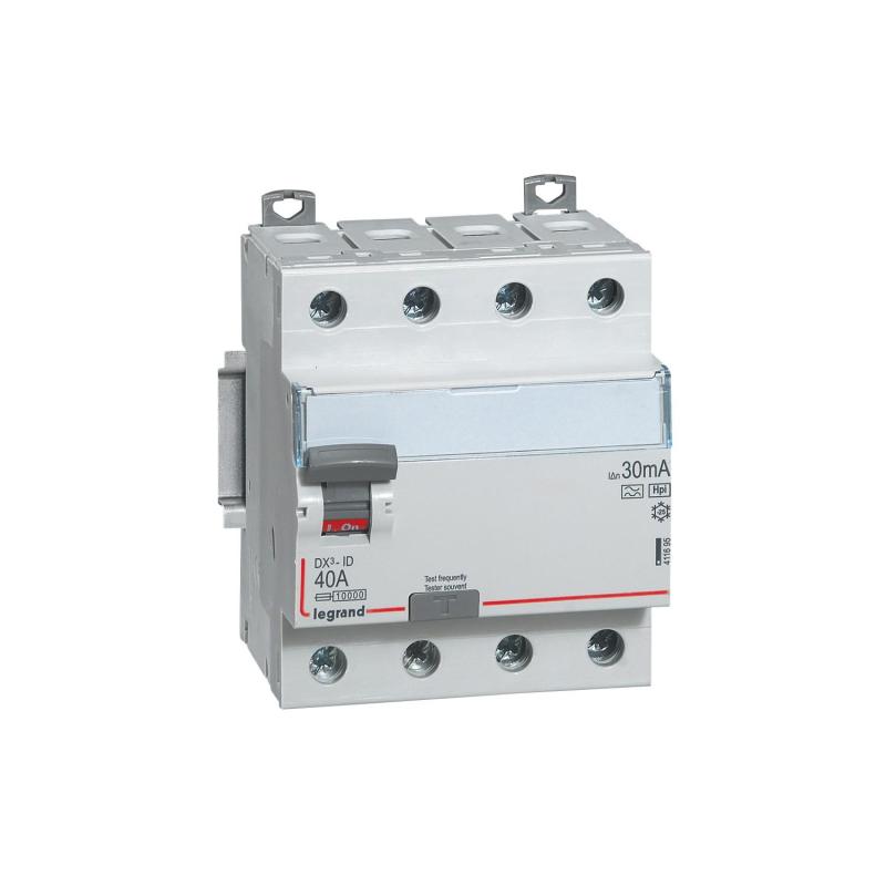 Product of 4P 30mA 40A 10kA Class AC LEGRAND DX³ Hpi 411695 Industrial Superimmunised 4P Differential Circuit Breaker