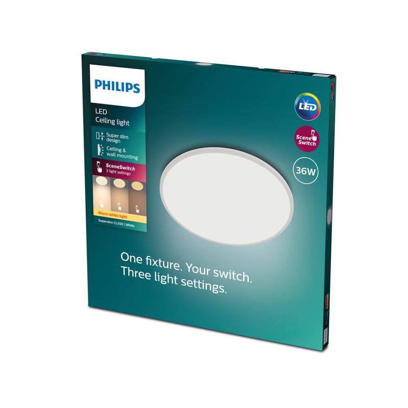 Produit de Plafonnier LED PHILIPS Extra-Plat IP44 18W Variation par Paliers 3 Niveaux CL550 