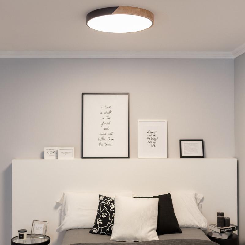 Produit de Plafonnier LED Rond Bois 36W CCT Sélectionnable Semi-Dari Ø500 mm