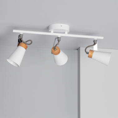 Prodotto da Lampada da Soffitto Orientabile in Metallo e Legno 3 Faretti Mara