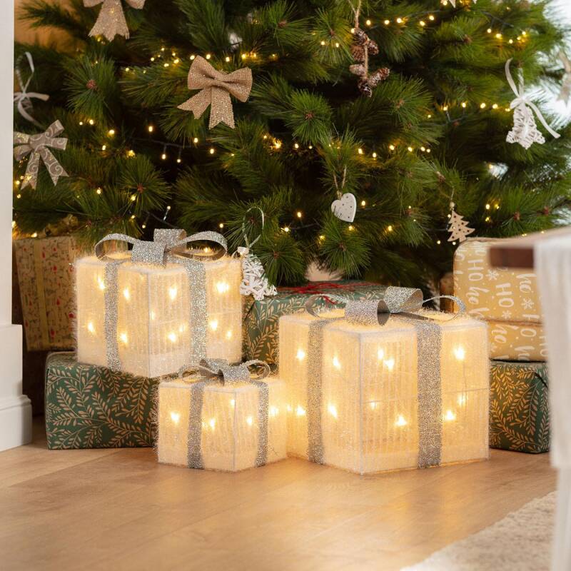 Product van Pack of 3  Kerst Cadeaudozen met LED Strik 