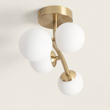 Product van Plafondlamp van Metaal en Glas  Moonlight Brass Ovo 4 Spots