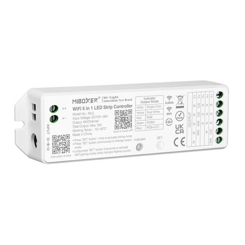 Product of MiBoxer 12/24V DC 5 in 1 Monochrome/CCT/RGB/RGBW/RGBWW WiFi LED Dimmer Controller