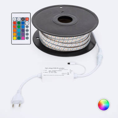 Produit de Bobine LED RGB 220V AC Silicone FLEX 192 LED/m Largeur 14 mm 25 Mètres IP67 Coupe Soudable 10 cm