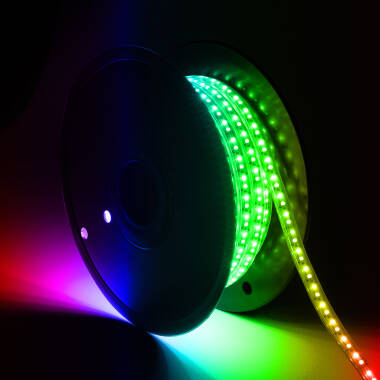 Product van Rol  RGB LED Strip  220V AC 192 LED/m Breedte 14 mm 25 Meter IP65 Soldeerbaar om de 10 cm