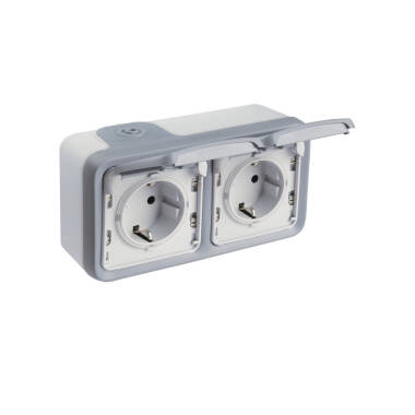 Prise en Saillie Schuko 2x2P+T Étanche Plexo LEGRAND 069702