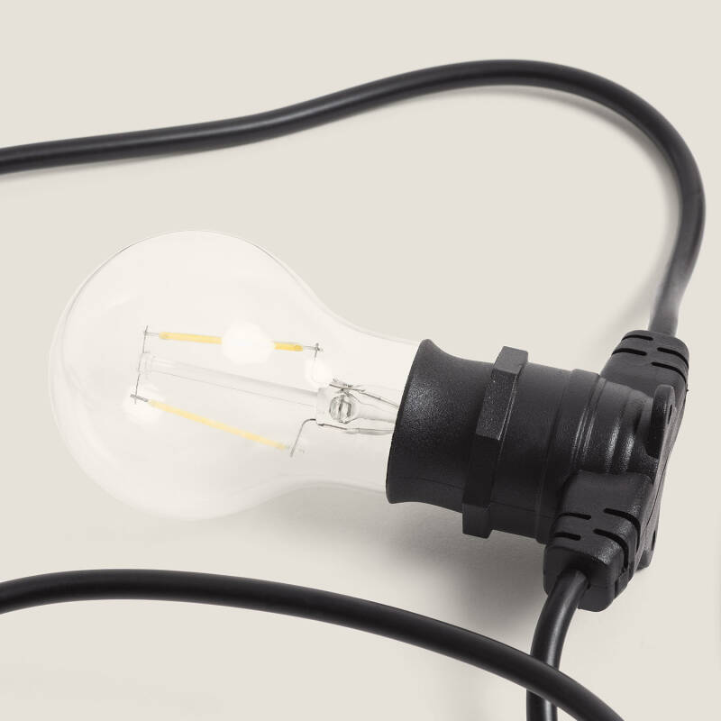 Product van Kit Lichtslingers Outdoor IP44 10m Zwart + 10 LED Lampen Filament LED B22 2W A60