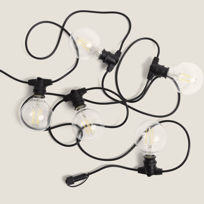 Product van Kit Lichtslingers Outdoor IP44 5m Zwart + 5 LED Lampen Filament LED B22 6W G95