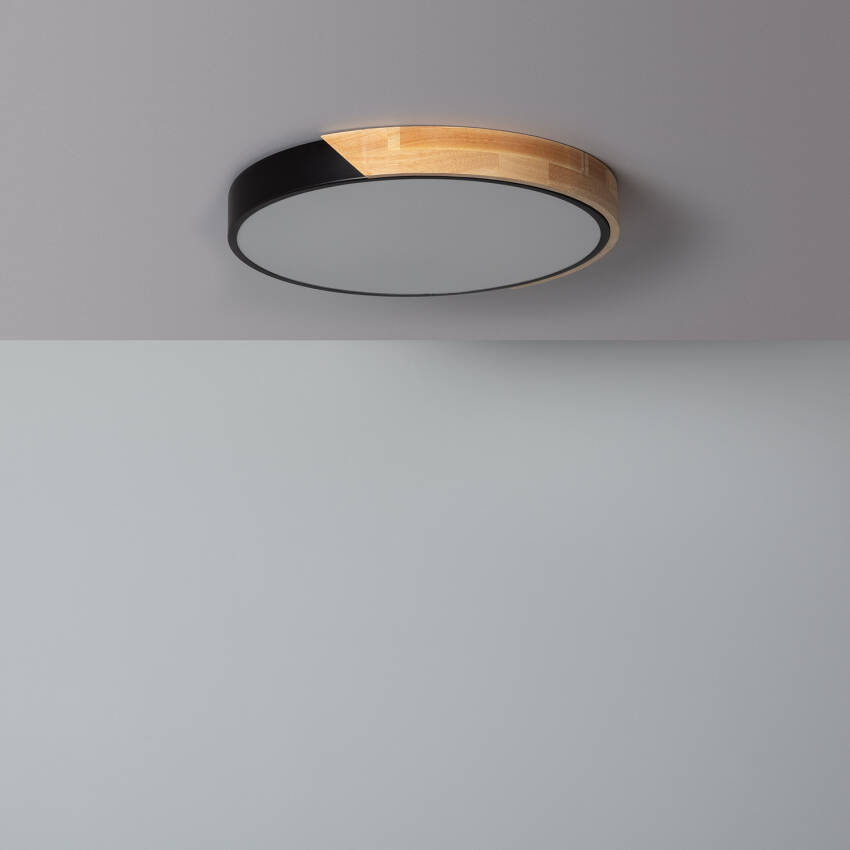 Produit de Plafonnier LED Rond Bois 24W CCT Sélectionnable Semi-Dari Ø418 mm