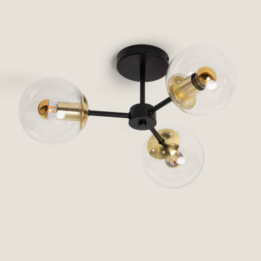 Plafondlamp Metaal en Glas Wassily Gold 3 Spots