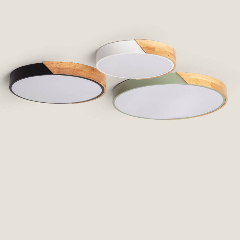 Produit de Plafonnier LED Rond Bois 18W CCT Sélectionnable Semi-Dari Ø320 mm