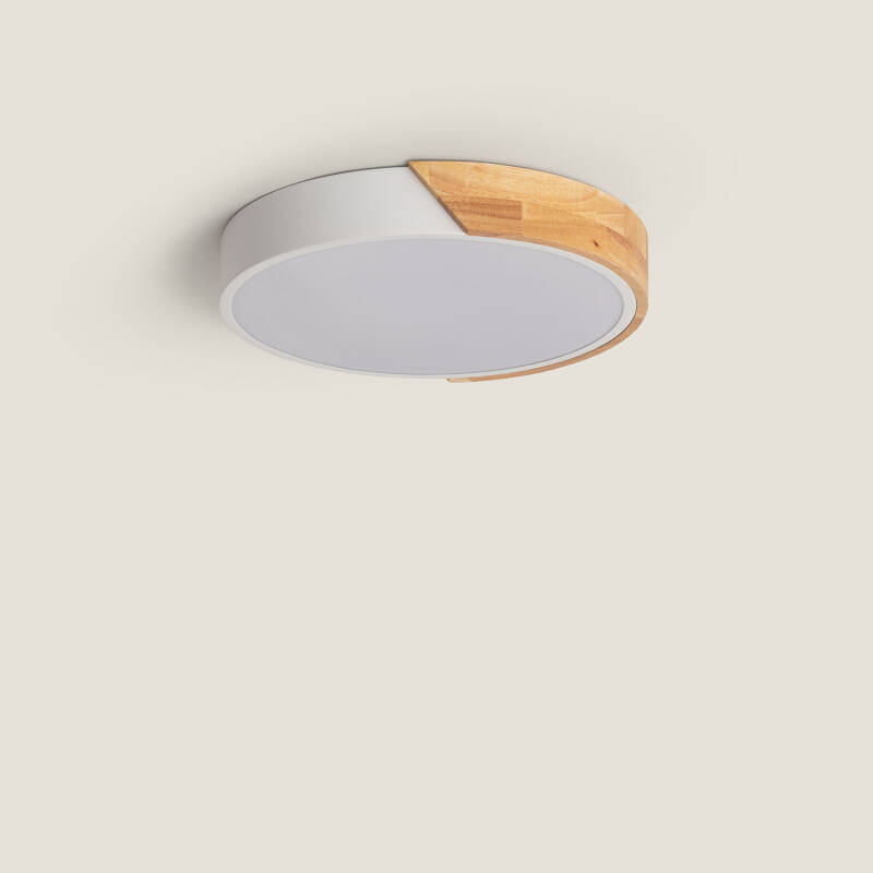 Produit de Plafonnier LED Rond Bois 18W CCT Sélectionnable Semi-Dari Ø320 mm