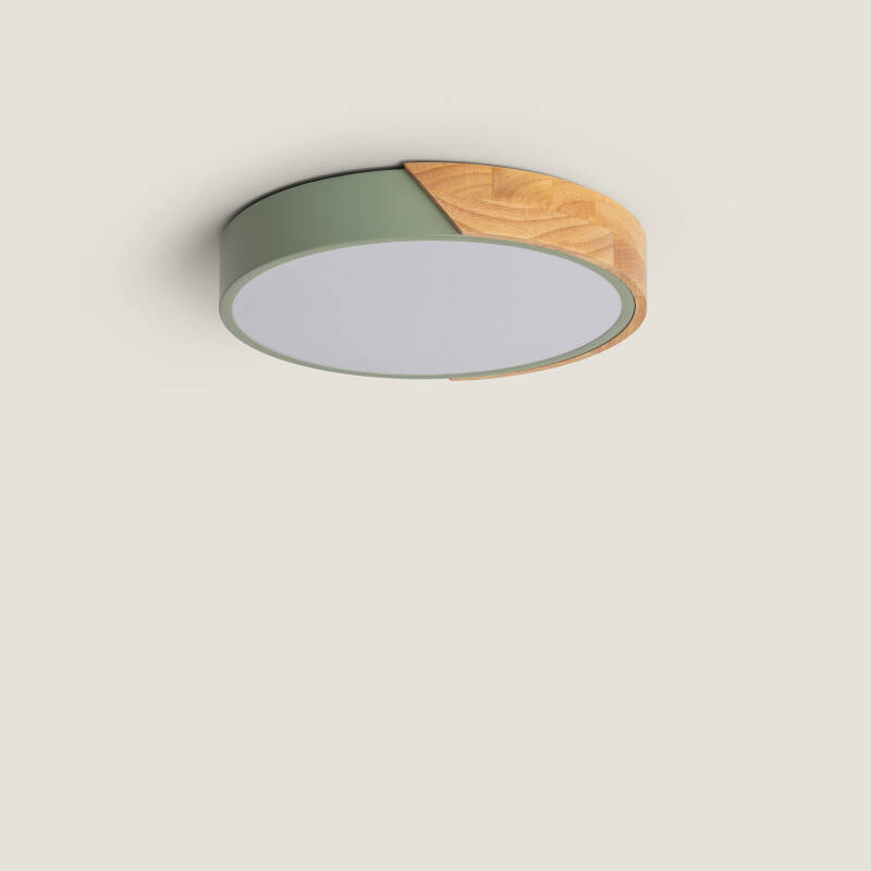 Product van Plafondlamp LED 18 W Rond Hout Ø320mm CCT Selecteerbaar Semi-Dari