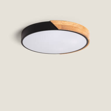 Product van Plafondlamp LED 24 W Rond Hout Ø418mm CCT Selecteerbaar Semi-Dari