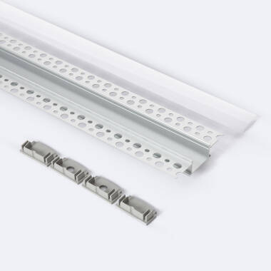 2m Aluminium Recessed in Plaster / Plasterboard for Double LED Strips