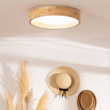 20W Dari Round Wood LED Surface Panel CCT Selectable Ø470 mm