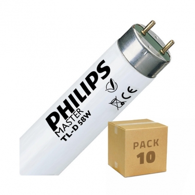PACK of 58W 1500mm T8 PHILIPS Fluorescent Tubes with Double-Sided Power (10 Units) Dimmable