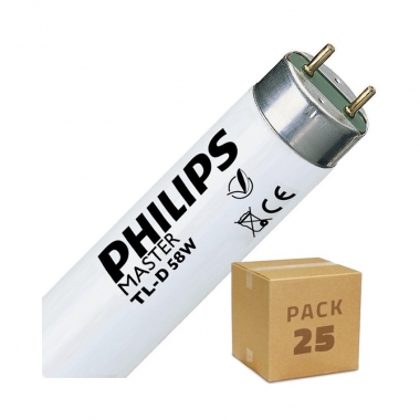 PACK of 58W 150cm T8 PHILIPS Fluorescent Tubes with Double-Sided Power (25 Units) Dimmable