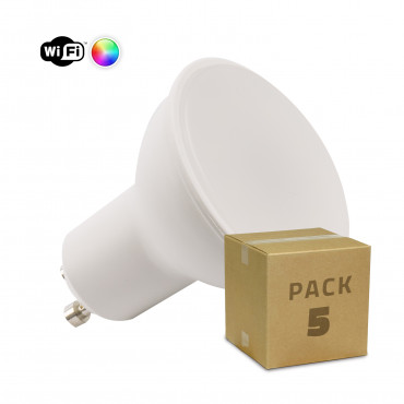 Pack of 5 5W GU10 300 lm Smart WiFi RGBW Dimmable LED Bulbs - Ledkia