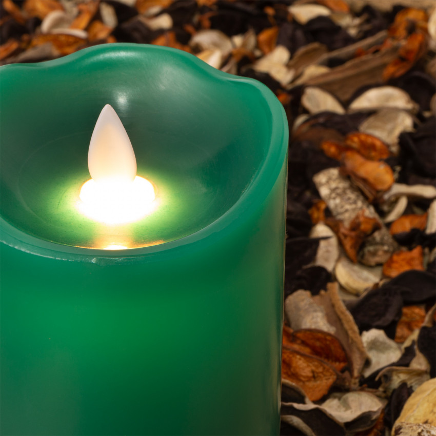 Product of Set of 3 Green Special Flame Natural Wax LED Candles
