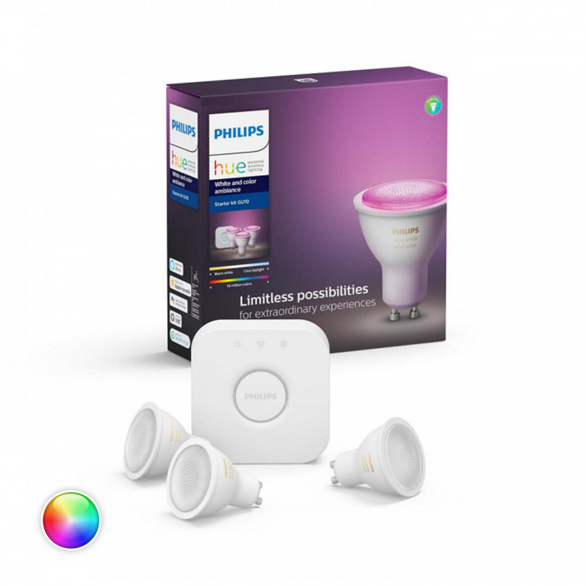 Product van Starters Kit Slimme LED Lamp GU10 3x4.3W 350 lm PHILIPS Hue White Color