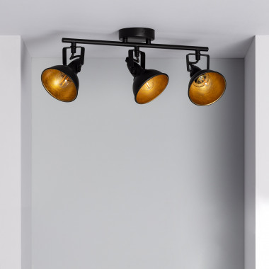 Plafonnier Led 3 Spot Orientables - Luminaire Cuisine Plafonnier Spot Noir  Et Bois - Spots Et Rails De Spots De Plafond E27 -[Y385]
