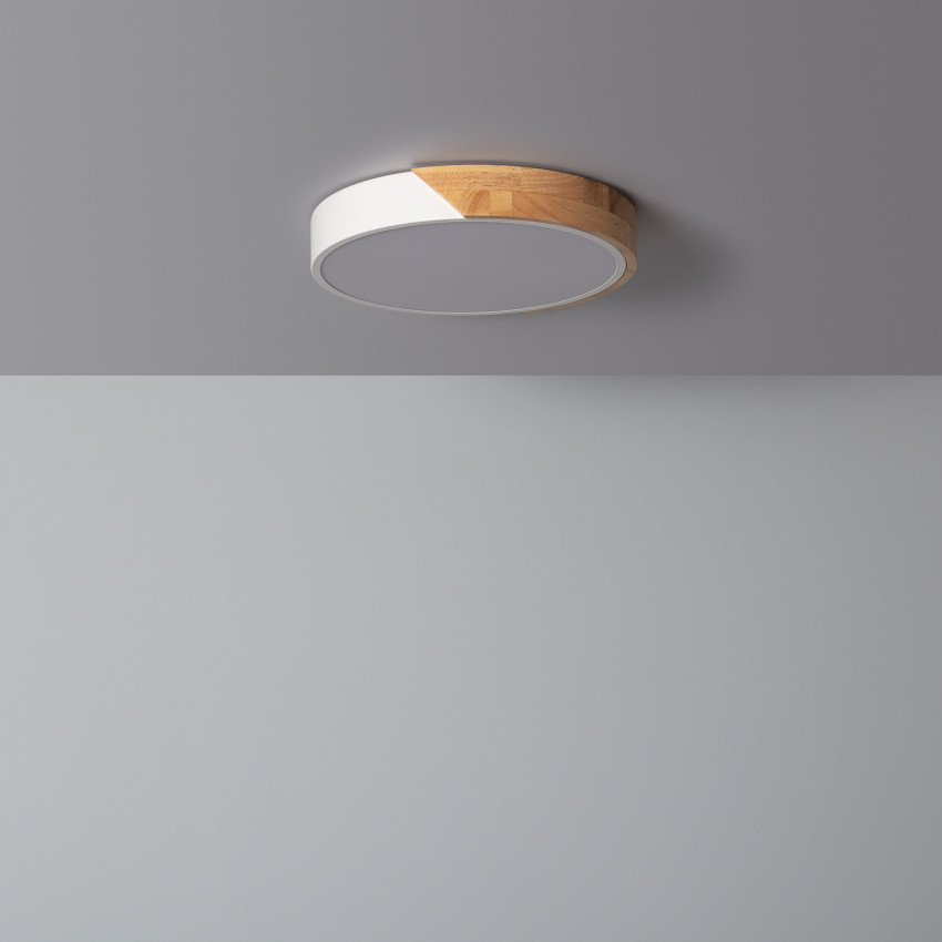 Product van Plafondlamp LED 18 W Rond Hout Ø320mm CCT Selecteerbaar Semi-Dari