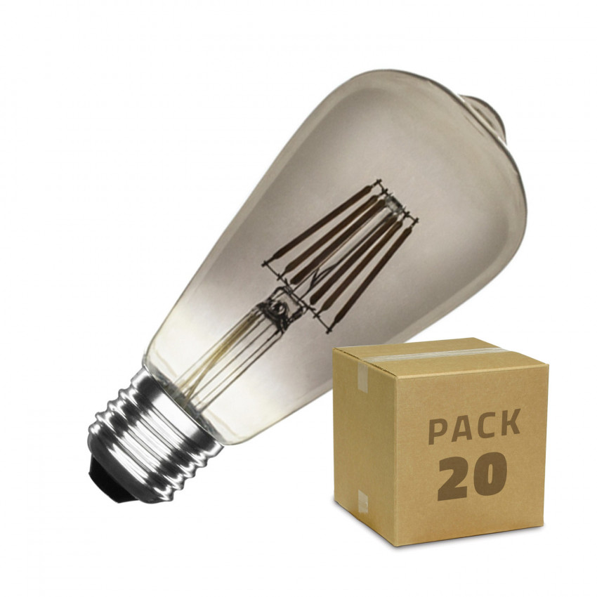 Product van Doos met 20St LED Lampen E27 Dimbaar Filament Smoke Lemon ST58 5.5W  Warm Wit