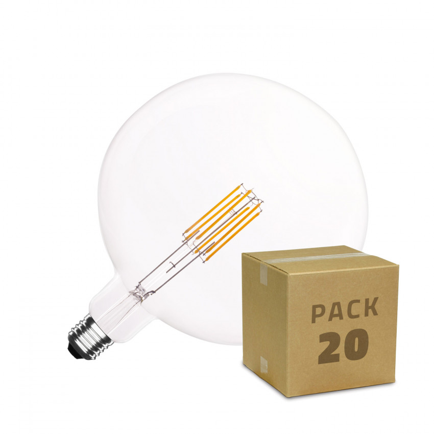 Produkt von Box mit 20 dimmbaren E27 LED-Glühbirnen Filament Big Supreme G200 6W Warmweiß