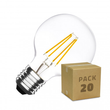 Doos met 20St LED Lampen E27 Dimbare Filament Globe G80 6W Warm Wit