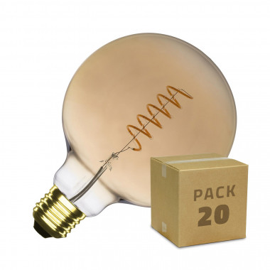 Box da 20 Lampadine LED E27 Regolabile Filamento Spirale Gold Supreme G125 4W Bianco Caldo