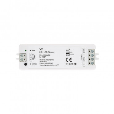 Product 12/24V DC 2 Channel Controller for CCT LED Strips with RF Remote Control Compatibility