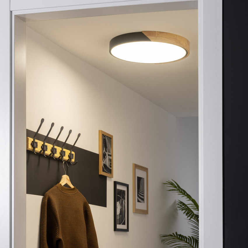 Product van Plafondlamp LED 24 W Rond Hout Ø418mm CCT Selecteerbaar Semi-Dari