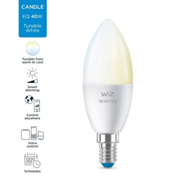 2er Pack LED-Lampe Smart Wifi + Bluethooth E14 C37 CCT Dimmbar WIZ 4.9W