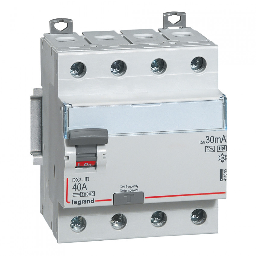 Product of 4P 30mA 40A 10kA Class AC LEGRAND DX³ Hpi 411695 Industrial Superimmunised 4P Differential Circuit Breaker