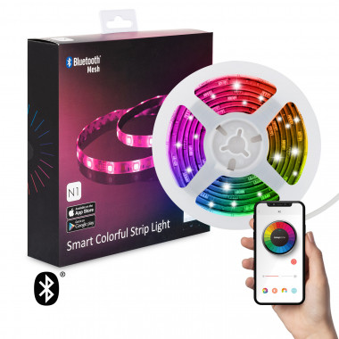 2m Vícebarevný LED Pásek 30 LED/m s Napájecím Zdrojem Ovládání Chytrým Telefonem přes Bluetooth Střih každých 10cm
