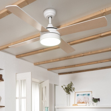 Ventilatore LED da Soffitto Navy Bianco Legno 132cm Motore DC - Ledkia