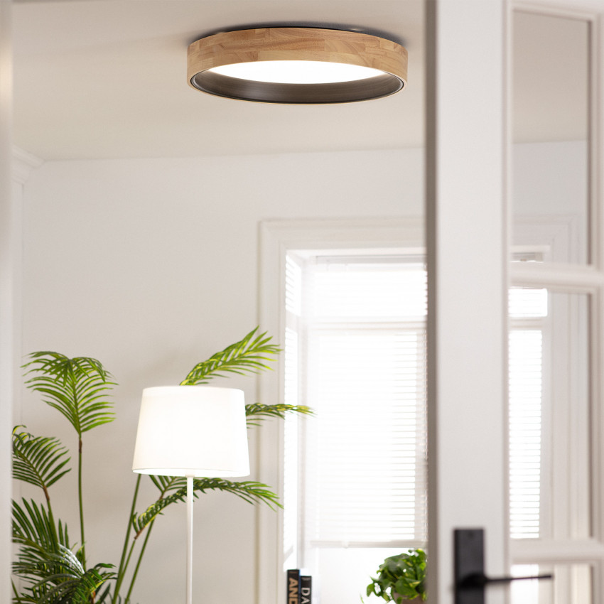 Product van Plafondlamp LED 30W Rond Hout Ø570mm CCT Selecteerbaar Dari