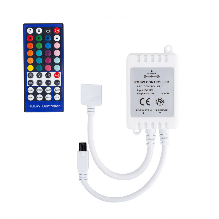 Product van LED Strip Controller + IR dimmer afstandsbediening 12V RGBW.