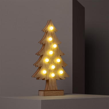 Sapin avec lumière 10 LED en verre ambre (L/H/P) 10x23x10cm Fonctionnement  sur piles 3xAAA