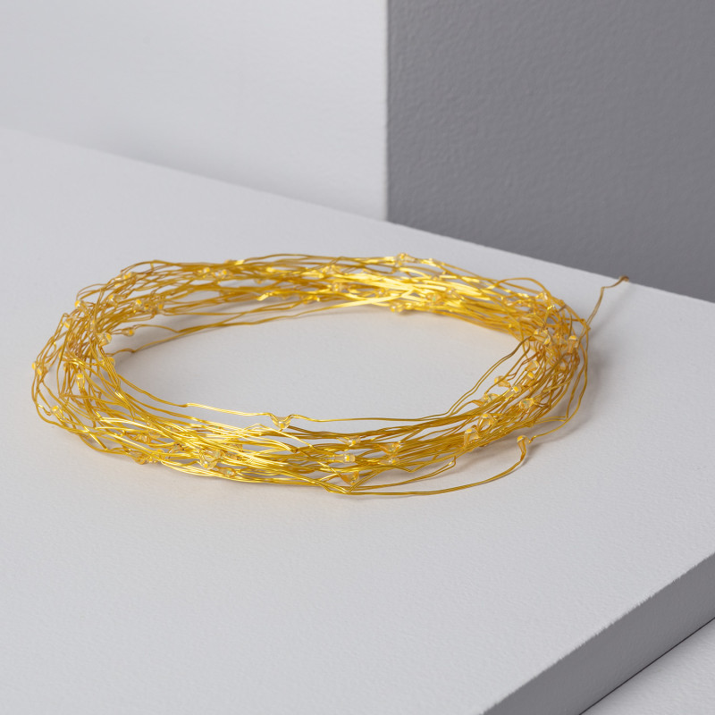 LED Girlande aus Draht Gold mit Batterie 10m