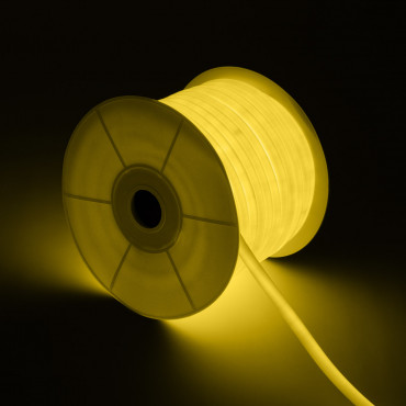 Product 50m Role Stmívatelného Neon LED Pásku 220V AC 120LED/m IP67 Kruhové 360 Žlutá Střih každých 100 cm