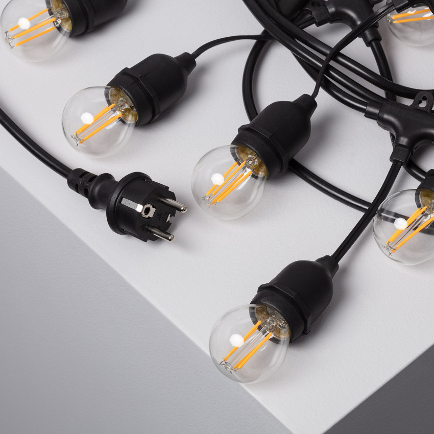Product van Set van zwarte waterdichte IP65 slinger 5.5m + 8x E27 4W LED gloeidraad lampen
