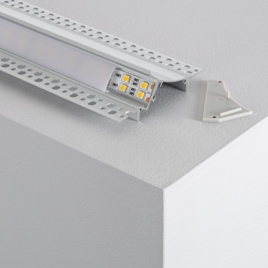 Profilo in Alluminio da Incasso in Gesso / Cartongesso con Coperchio Continuo per Strisce LED fino a 20mm