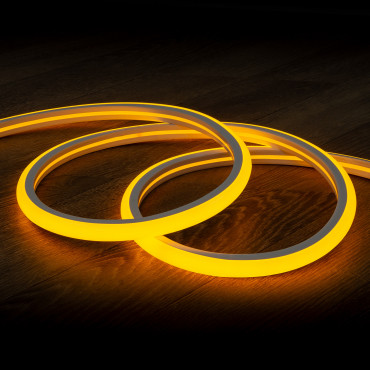 Product 220V AC Dimmable 7.5 W/m Semicircular Neon LED Strip 120 LED/m in Yellow IP67 Custom Cut every 100cm