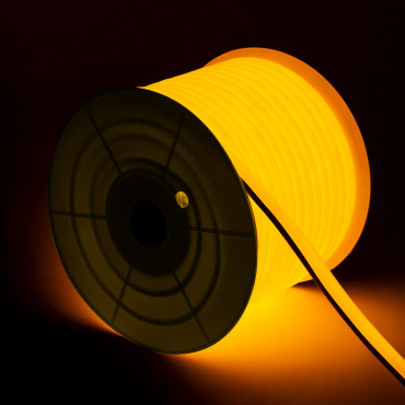 Product 50m Coil 220V AC 7.5W/m Semicircular 180º Dimmable LED Neon Strip 120 LED/m in Yellow IP67 Custom Cut every 100cm