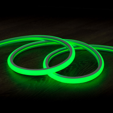 Neon LED Pásek 7.5 W/m Stmívatelné 220V AC 120 LED/m Půlkruhové 180º Zelená IP67 Střih každých 100 cm