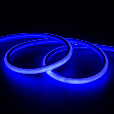 Product 220V AC Dimmable 7.5 W/m Semicircular Neon LED Strip 120 LED/m in Blue IP67 Custom Cut every 100cm
